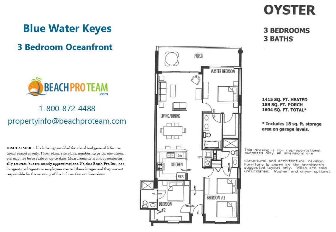 Blue Water Keyes Oyster Floor Plan - 3 Bedroom Oceanfront